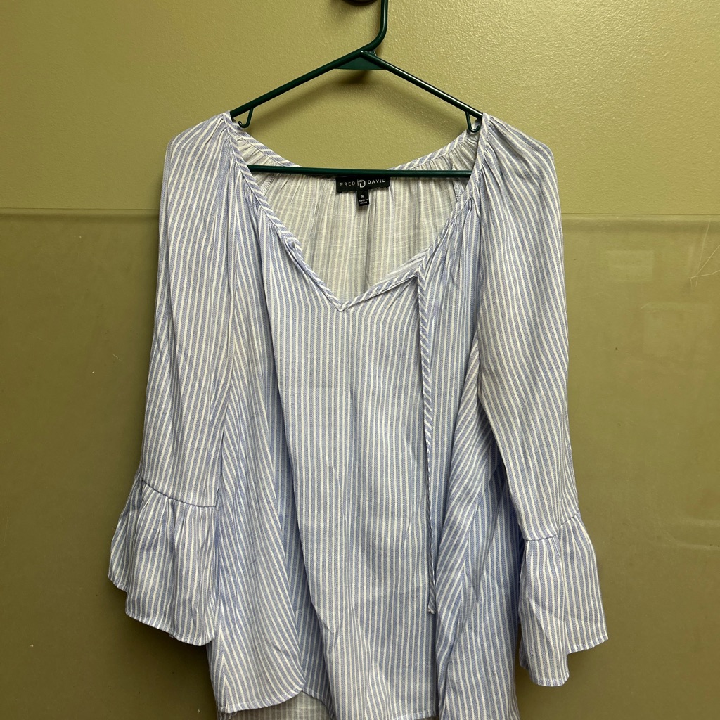 Fred David Blue And White Striped Peasant Top